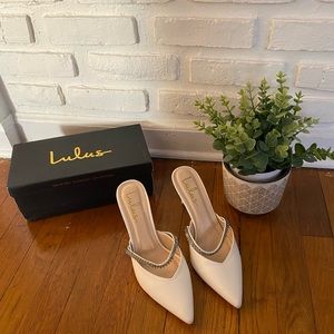 White Heeled Mules with Crystal Straps